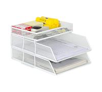 EasyPAG Lot de 3 Métal Portrait Empilable Corbeilles à Courrier A4 Banette de Rangement Bureau Porte Revue Organisateur de Magazine Bannette Papier Range Document,Blanc