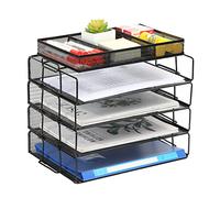 EasyPAG Lot de 5 Métal Paysage Empilable Corbeilles à Courrier A4 Banette de Rangement Bureau Porte Revue Organisateur de Magazine Bannette Papier Range Document,Noir