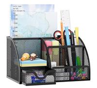 EasyPAG Organiseur de bureau en maille à 6 compartiments avec tiroir et porte-crayons, noir