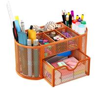 EasyPAG Organiseur de bureau en maille avec tiroir pour fournitures de papeterie pour dortoir, école, 9 compartiments, espace de travail, accessoires de bureau, orange