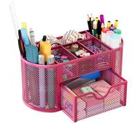 EasyPAG Organiseur de bureau en maille avec tiroir pour fournitures de papeterie pour dortoir, école, 9 compartiments, espace de travail, accessoires de bureau, rose vif