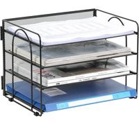 EasyPAG Porte-documents de bureau en maille métallique A4 à 4 niveaux, Noir