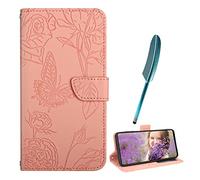 EasyShow Coque pour Motorola Edge 70 Fusion, Papillon gaufrage PU Cuir Housse TPU Flip Etui avec Carte Fente-Stand Fonction-avec Stylet Tactile, Étui pour Motorola Edge 70 Fusion (Rose)