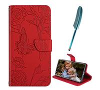 EasyShow Coque pour Realme 16 Pro, Papillon gaufrage PU Cuir Housse TPU Flip Etui avec Carte Fente-Stand Fonction-avec Stylet Tactile, Étui pour Realme 16 Pro (Rouge)