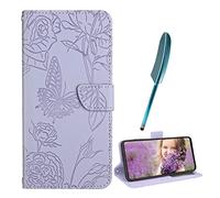 EasyShow Coque pour Realme 16 Pro+, Papillon gaufrage PU Cuir Housse TPU Flip Etui avec Carte Fente-Stand Fonction-avec Stylet Tactile, Étui pour Realme 16 Pro+ (Violet)