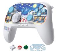 EasySMX S10 Christmas Edition Manette Sans Fil pour Switch 2/Switch/PC | Réveil en un geste, joysticks TMR anti-drift, boutons mécaniques, RGB, coffret cadeau avec stickers & faceplate, blanc-bleu