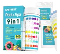 EASYTEST 140 bandelettes de test de piscine à 9 voies, jacuzzi et spa, pour le pH, le chlore total, le chlore libre, le brome, l'alcalinité, la dureté totale, l'acide cyanurique, le sel et le cuivre