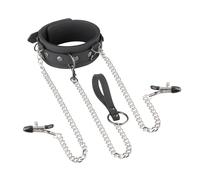 EasyToys - Collier, laisse et pinces à tétons en silicone - Noir