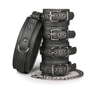 Easytoys - kit bondage collier menottes poignets chevilles - simili cuir noir