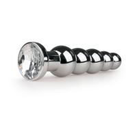 EasyToys Plug Anal Strié En Métal Argenté Avec Cristal 14 cm