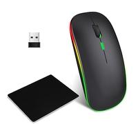 EasyULT Souris sans Fil Rechargeable, Bluetooth 5.1+2.4G Muette sans Fil Souris, Souris Mince 3 DPI Rétroéclairée de 7 Couleurs avec Récepteur USB et Tapis de Souris pour PC/Tablet/Laptop (Noir)