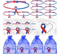 Easywiny Lot de 50 bracelets de sensibilisation aux maladies cardiaques congénitales - 50 bracelets réglables - 50 cartes - 50 sacs en organza - Pour activités caritatives publiques, maladies