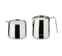 Easyworkz Ensemble sucrier et crémier en acier inoxydable, avec cuillère et bec verseur anti-goutte, design empilable, chrome