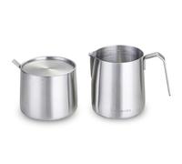 Easyworkz Ensemble sucrier et crémier en acier inoxydable, avec cuillère et bec verseur anti-goutte, design empilable, argent brossé