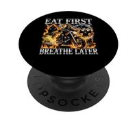 Eat First Funny Bootleg Squelette Biker Y2K Foodie PopSockets PopGrip Adhésif