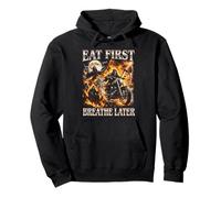 Eat First Funny Bootleg Squelette Biker Y2K Foodie Sweat à Capuche