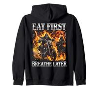 Eat First Funny Bootleg Squelette Biker Y2K Foodie Sweat à Capuche