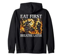 Eat First Funny Bootleg Squelette Biker Y2K Foodie Sweat à Capuche