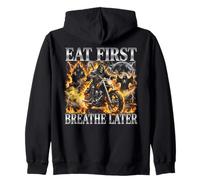 Eat First Funny Bootleg Squelette Biker Y2K Foodie Sweat à Capuche