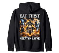 Eat First Funny Bootleg Squelette Biker Y2K Foodie Sweat à Capuche
