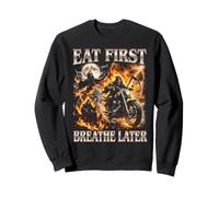 Eat First Funny Bootleg Squelette Biker Y2K Foodie Sweatshirt