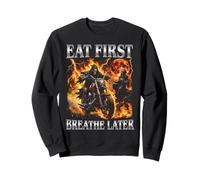 Eat First Funny Bootleg Squelette Biker Y2K Foodie Sweatshirt