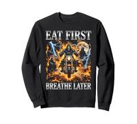 Eat First Funny Bootleg Squelette Biker Y2K Foodie Sweatshirt