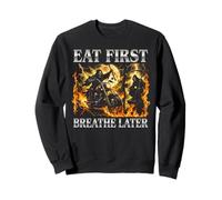 Eat First Funny Bootleg Squelette Biker Y2K Foodie Sweatshirt