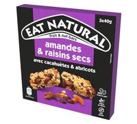 EAT NATURAL - Barre Céréales Amandes, Cacahuètes, Raisins Secs et Abricots Sans Gluten - les 3 barres de 40g - 120g - Le Lot De 4