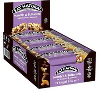 EAT NATURAL - Barres sans gluten - Amandes, raisins secs, abricots & cacahuètes - 12 barres de 40g