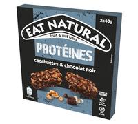 EAT NATURAL - Barres Céréales Protéines Cacahuètes 51% et Chocolat Noir Sans Gluten - les 3 barres de 40g - 120g - Le Lot De 4