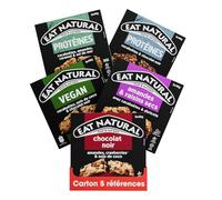 Eat Natural - Lot de 5 variétés de barres de céréales sans gluten - Amandes, Cranberries, Cacahuètes, Chocolat noir, Vegan - 5 x 3 barres de 40 g (15 barres)
