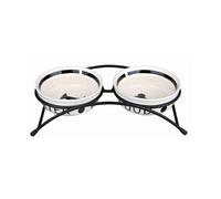 Trixie Set gamelles Eat on Feet – 2 × 0,25 L, Ø 13 cm – Céramique/métal Blanc/Noir