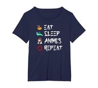 Eat Sleep Anime Repeat Cadeau Otaku, Japon, Mangas Japonais T-Shirt, Femme Grandes Tailles, Bleu Marine, 6X