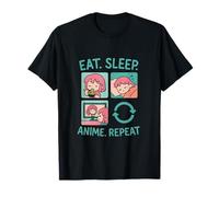 Eat Sleep Anime Repeat Kawaii Chibi Comic Design T-Shirt