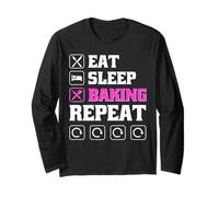 Eat Sleep Bake Repeat Women Funny Mother's Day Baking Mom Manche Longue