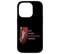Eat. Sleep.Basketball. Repeat. Joueur sautant Haut avec Drapeau Coque pour iPhone 14 Pro