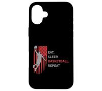 Eat. Sleep.Basketball. Repeat. Joueur sautant Haut avec Drapeau Coque pour iPhone 16 Plus