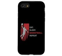 Eat. Sleep.Basketball. Repeat. Joueur sautant Haut avec Drapeau Coque pour iPhone SE (2020) / 7/8