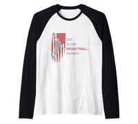 Eat. Sleep.Basketball. Repeat. Joueur sautant Haut avec Drapeau Manche Raglan
