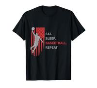 Eat. Sleep.Basketball. Repeat. Joueur sautant Haut avec Drapeau T-Shirt