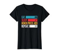 Eat Sleep Bench Press Repeat Musculation Studio d'haltères T-Shirt Graphique avec Valeur, Femme, Noir, XS