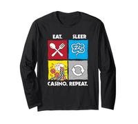 Eat Sleep Casino Repeat Jeu de Hasard Jetons de Poker dés Manche Longue