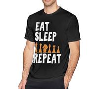 Eat Sleep Chess Repeat Men's Basic Outdoor Casual Custom Short Sleeve T-Shirt Cotton Shirt M