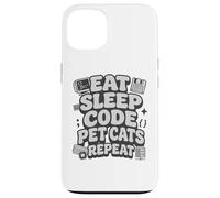 Eat Sleep Code Pet Cats Repeat Funny Programmer Cat Lover Coque pour iPhone 13