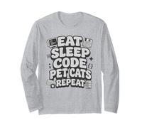 Eat Sleep Code Pet Cats Repeat Funny Programmer Cat Lover Manche Longue