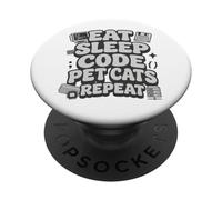 Eat Sleep Code Pet Cats Repeat Funny Programmer Cat Lover PopSockets PopGrip Adhésif