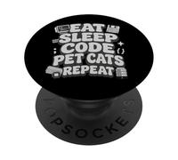 Eat Sleep Code Pet Cats Repeat Funny Programmer Cat Lover PopSockets PopGrip Adhésif