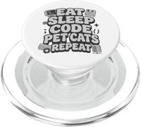 Eat Sleep Code Pet Cats Repeat Funny Programmer Cat Lover PopSockets PopGrip pour MagSafe