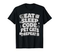 Eat Sleep Code Pet Cats Repeat Funny Programmer Cat Lover T-Shirt
